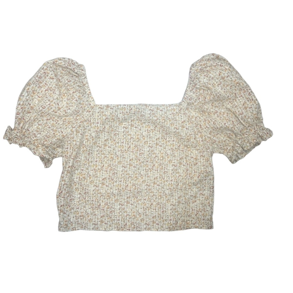 Madewell Small Milkmaid Puff Sleeve Crop Top Cottagecore Leaf Motif Smocked